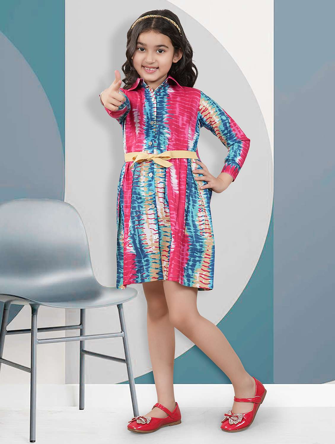 kids girls shirt collared long sleeve frock