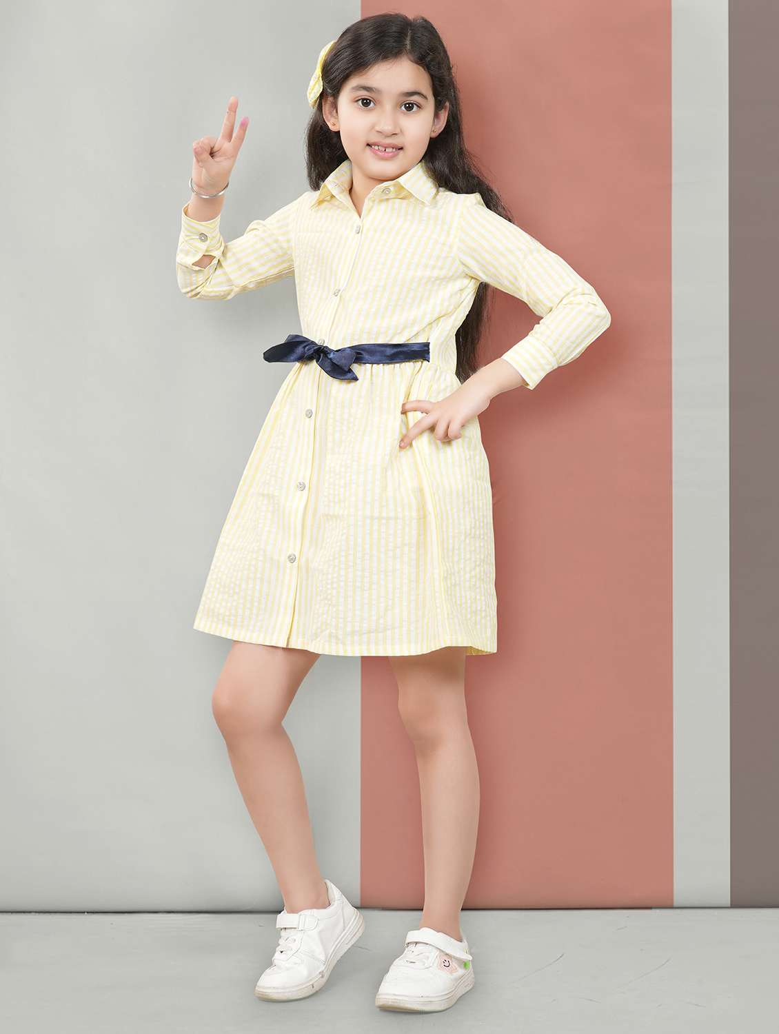 kids girls shirt collared long sleeve dress