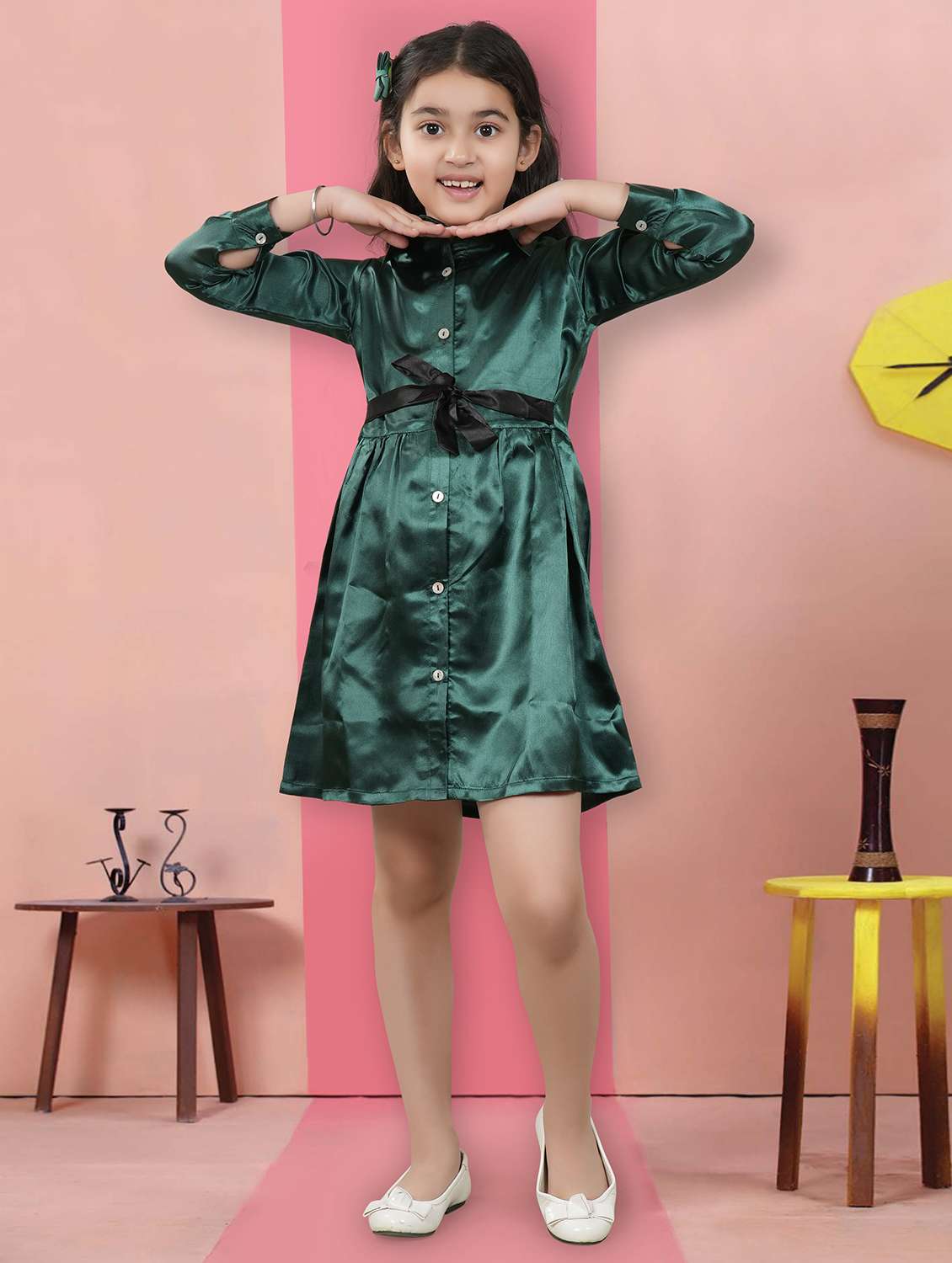 kids girls shirt collared long sleeve frock