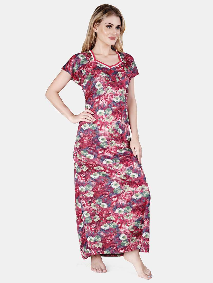 women printed short sleeves nighty - 21155496 - Standard Image - 1