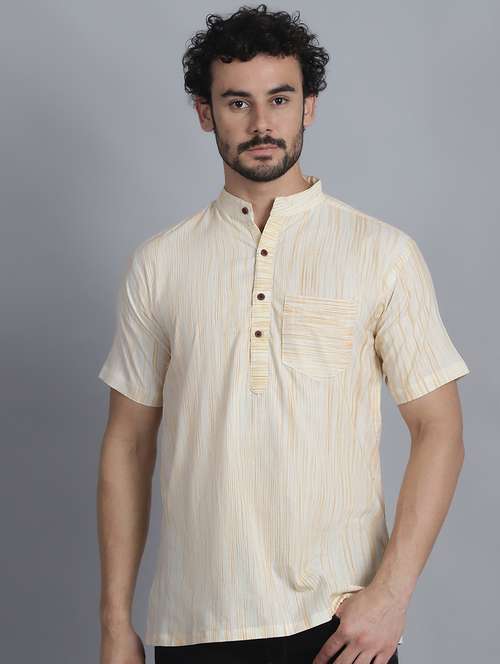 men self design cotton short kurta - 21155934 - Standard Image - 0