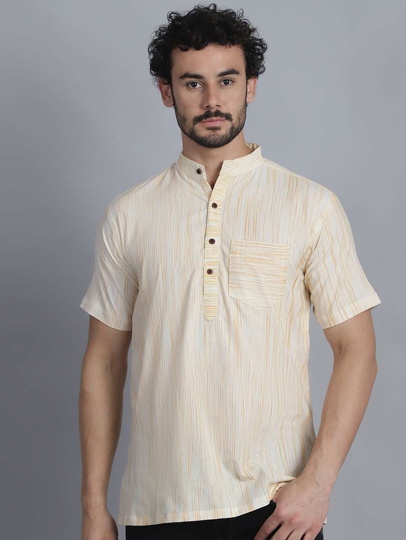 men self design cotton short kurta - 21155934 - Zoom Image - 0