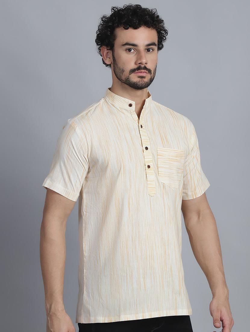 men self design cotton short kurta - 21155934 - Standard Image - 1