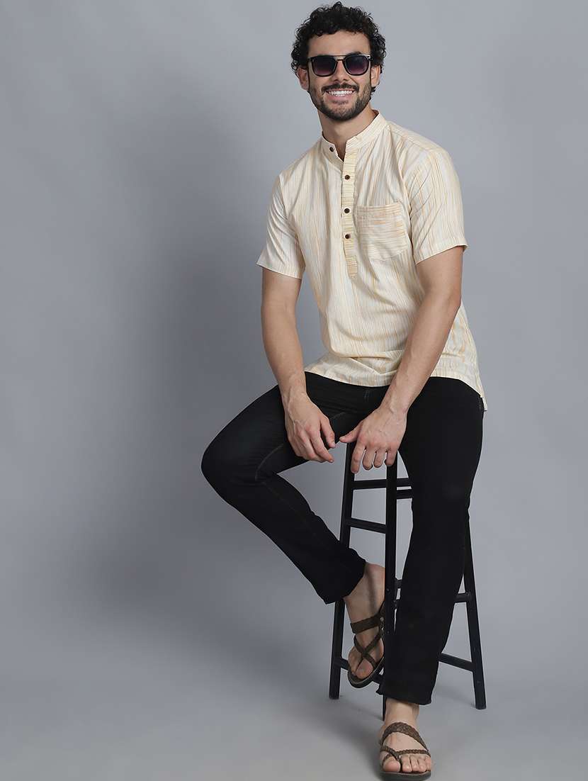 men self design cotton short kurta - 21155934 - Standard Image - 4
