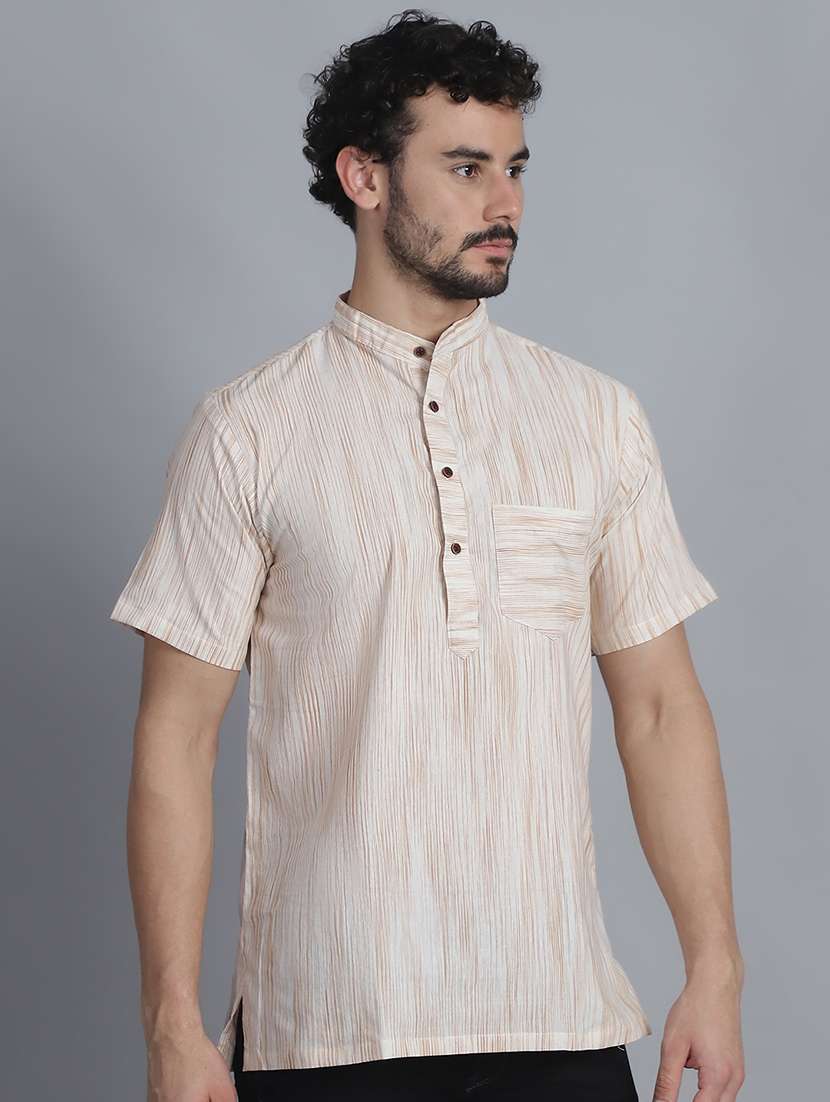 men self design cotton short kurta