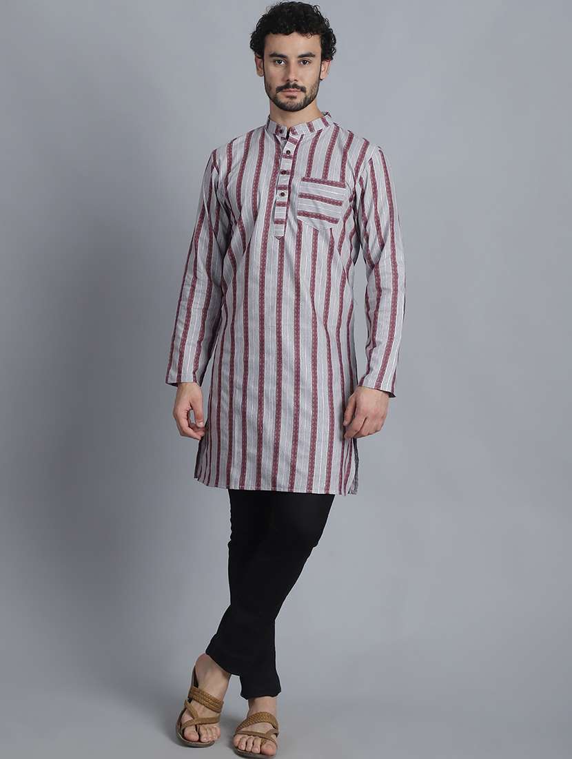 men striped cotton long kurta