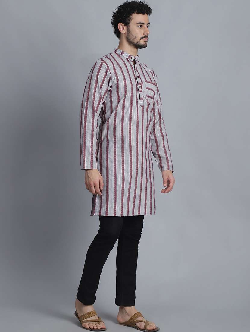 men striped cotton long kurta - 21155941 -  Standard Image - 1