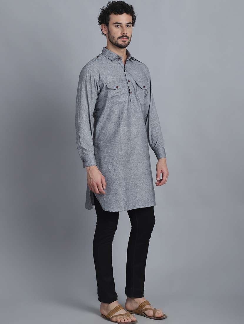 men grey cotton pathani kurta - 21155945 -  Standard Image - 1