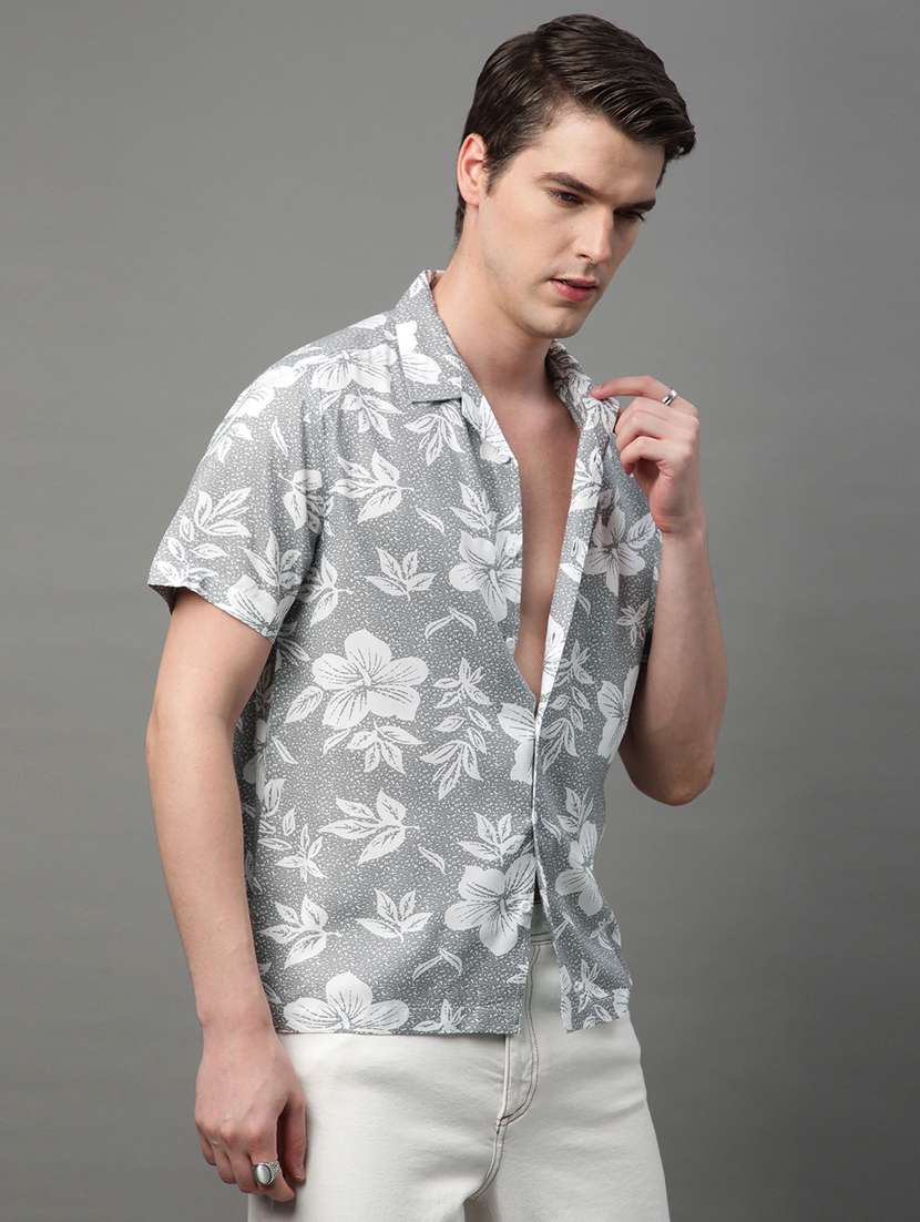 grey rayon casual shirt - 21155989 - Standard Image - 1
