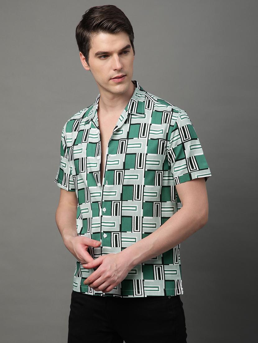 men green regular fit printed casual shirt - 21155995 -  Standard Image - 1