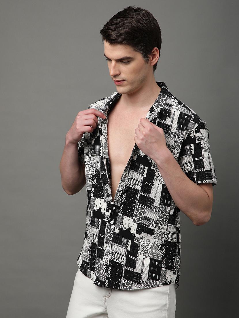 black cotton blend casual shirt - 21156012 - Standard Image - 1