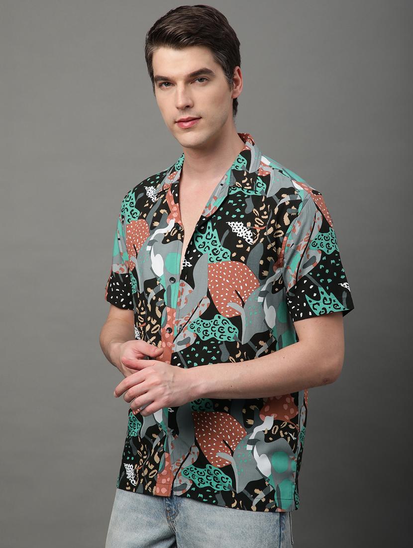 green rayon casual shirt - 21156025 -  Standard Image - 1