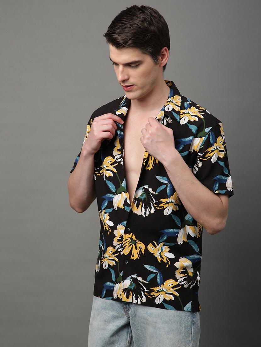 black rayon casual shirt - 21156026 -  Standard Image - 1