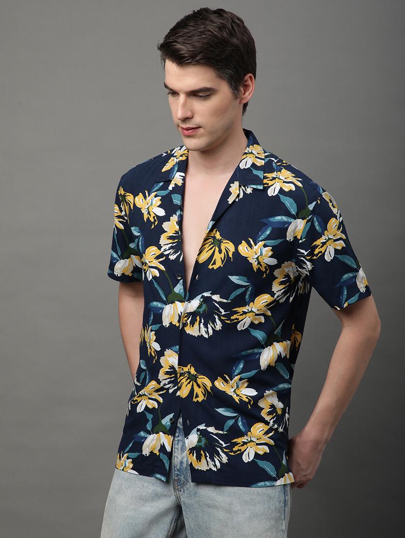 navy blue rayon casual shirt - 21156027 - Standard Image - 1