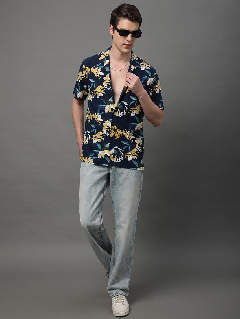 navy blue rayon casual shirt - 21156027 - Standard Image - 4
