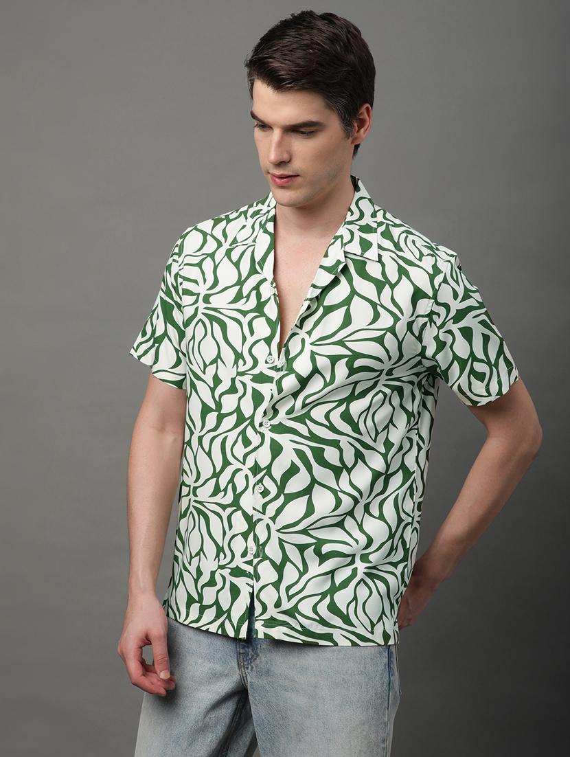 green rayon casual shirt - 21156029 - Standard Image - 1