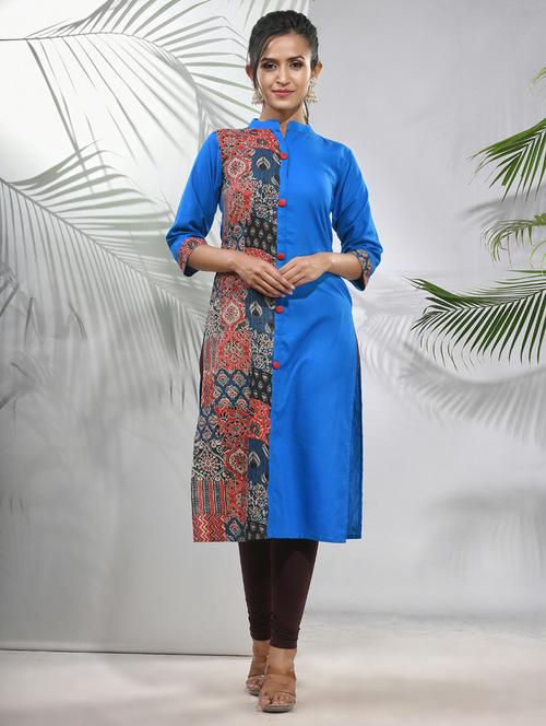 blue cotton straight kurta - 21157658 -  Standard Image - 0