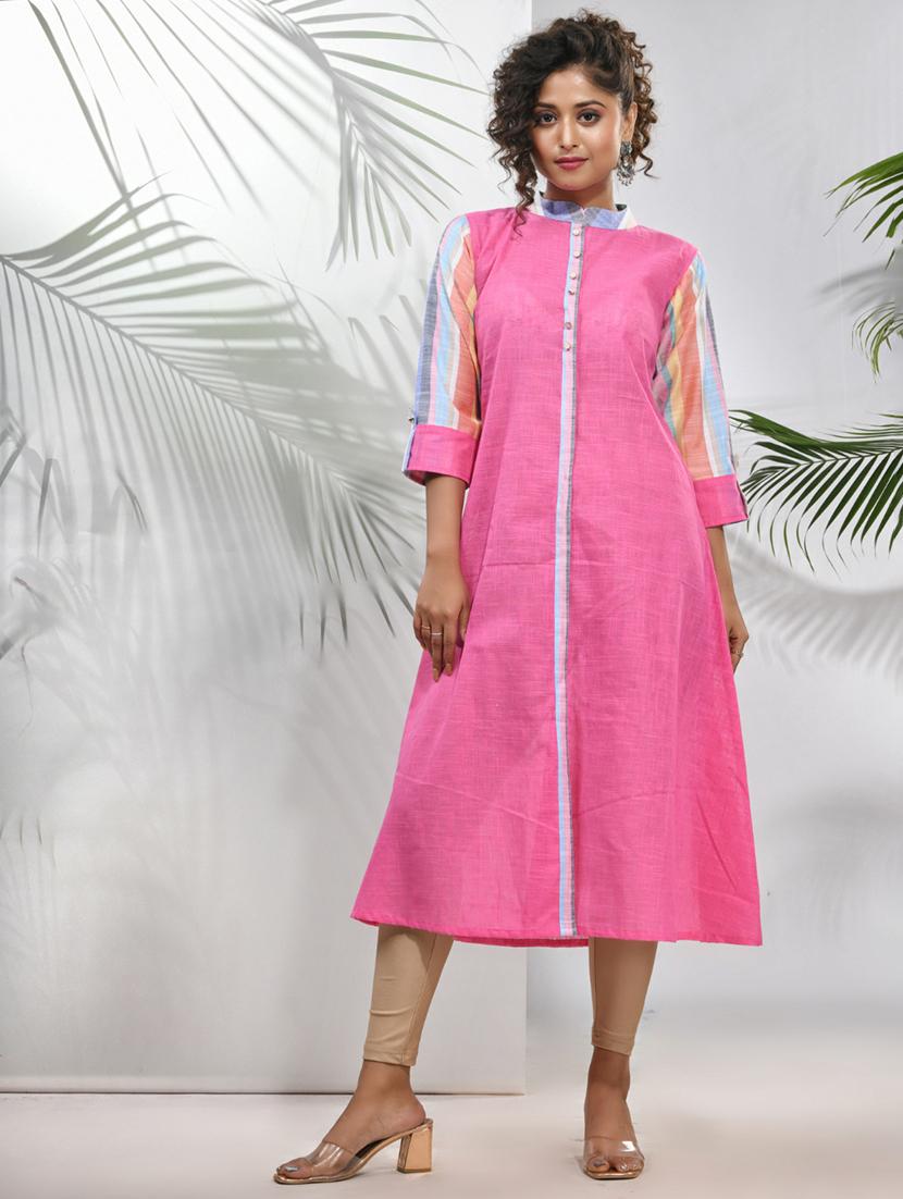pink cotton aline kurta - 21157662 - Zoom Image - 0