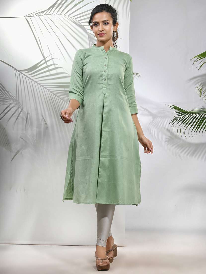 green cotton aline kurta - 21157666 -  Standard Image - 1