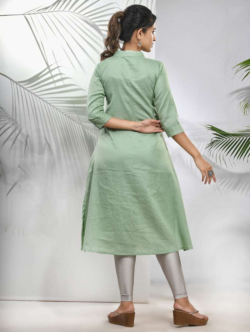 green cotton aline kurta - 21157666 -  Standard Image - 4