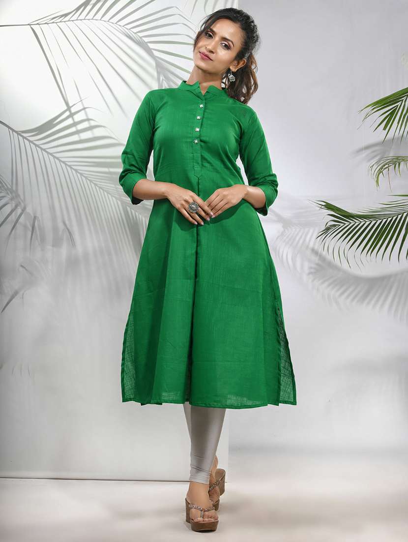 green cotton aline kurta - 21157668 -  Standard Image - 1
