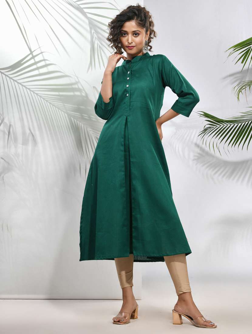 women solid color a-line kurta