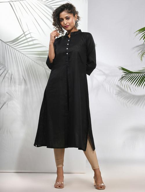 black cotton aline kurta - 21157673 - Standard Image - 0