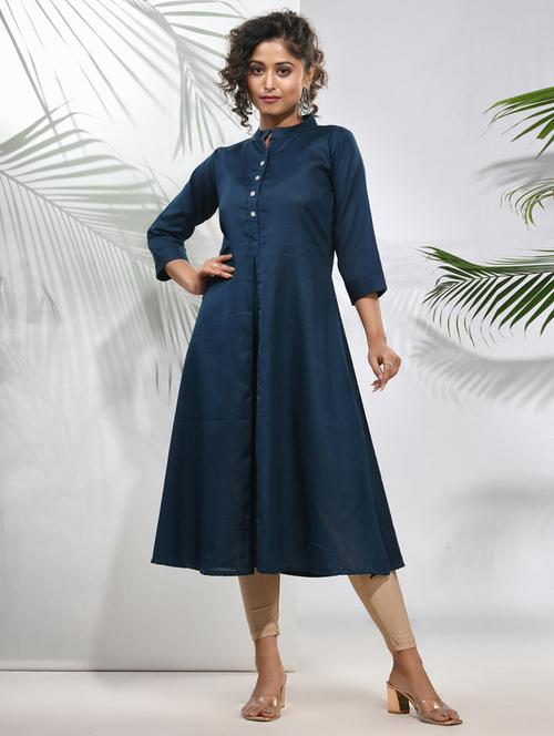 navy blue cotton a-line kurta - 21157675 -  Standard Image - 0