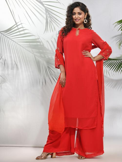 women solid kurta palazzo set with dupatta - 21157680 -  Standard Image - 0