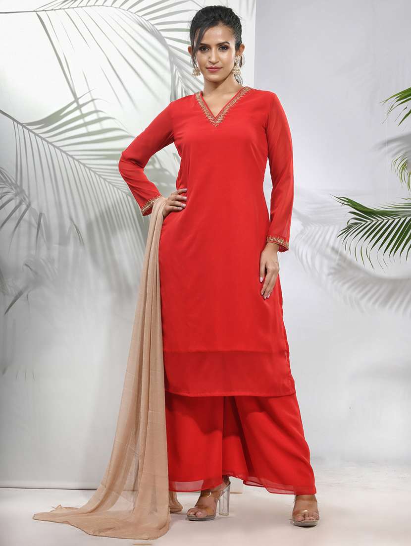women solid color straight kurta