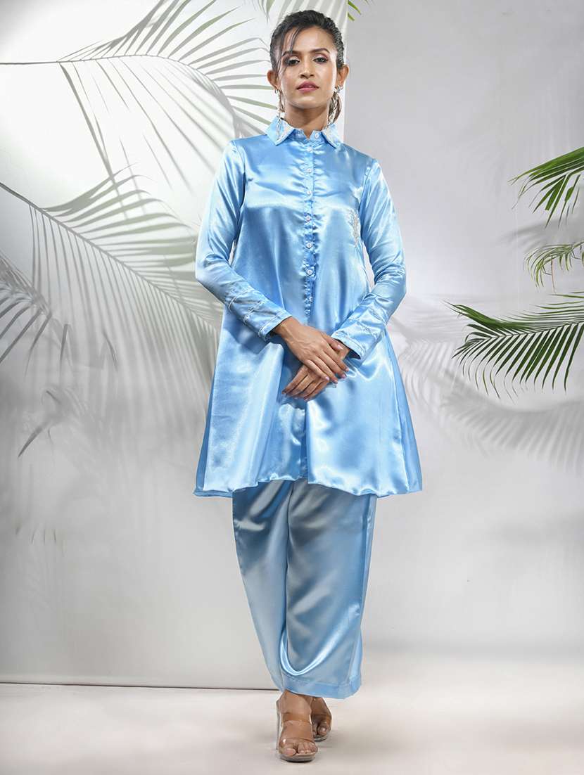 women solid color fusion kurta