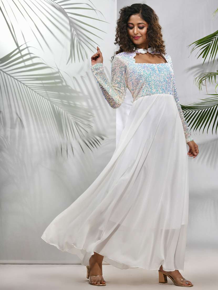 women white square neck fit & flare dress - 21157706 -  Standard Image - 1