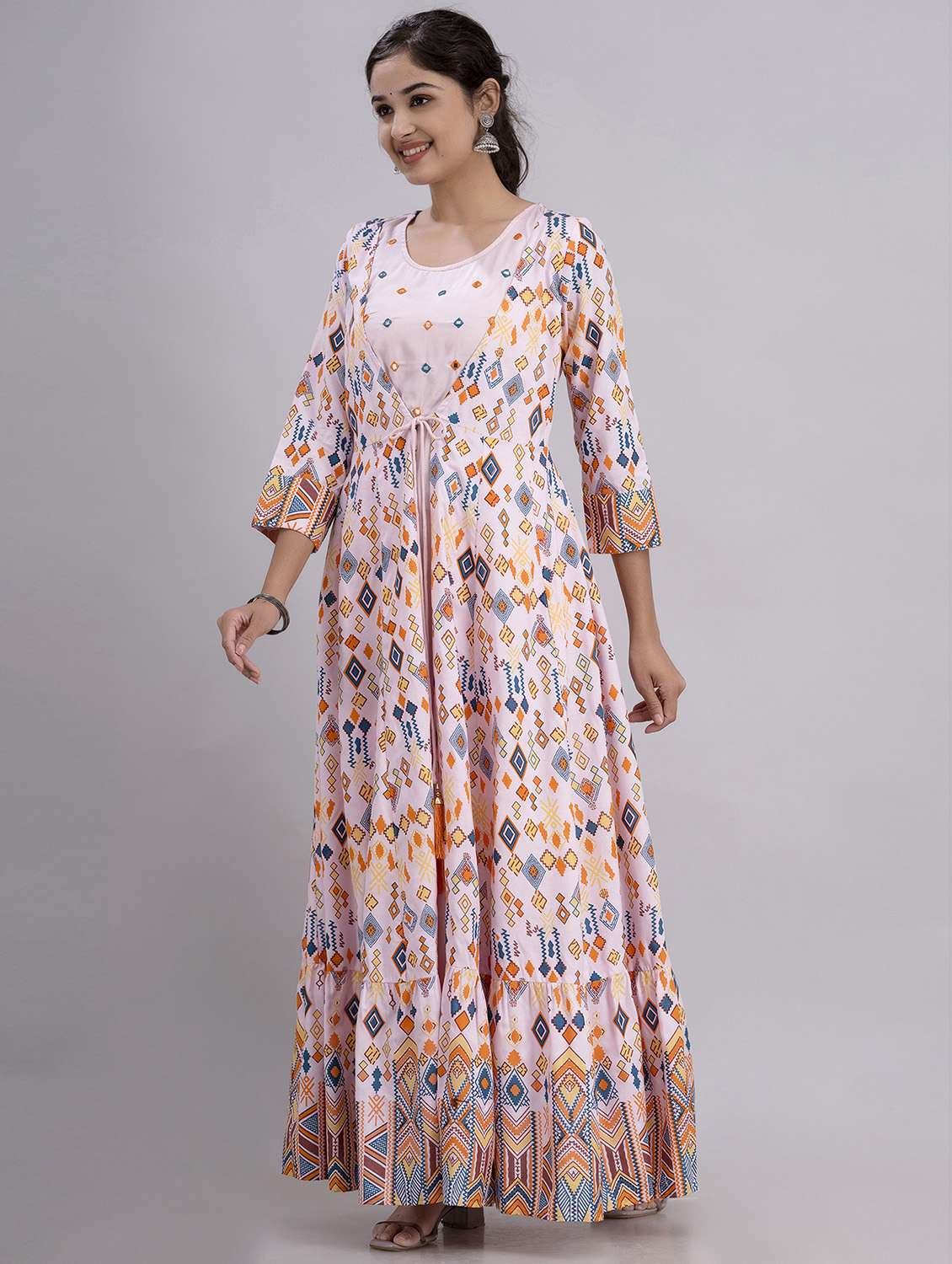 pink embroidered detailed ethnic dress - 21158301 -  Standard Image - 1