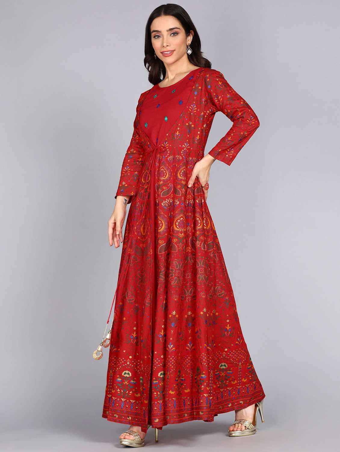 red printed anarkali kurta - 21158307 -  Standard Image - 1