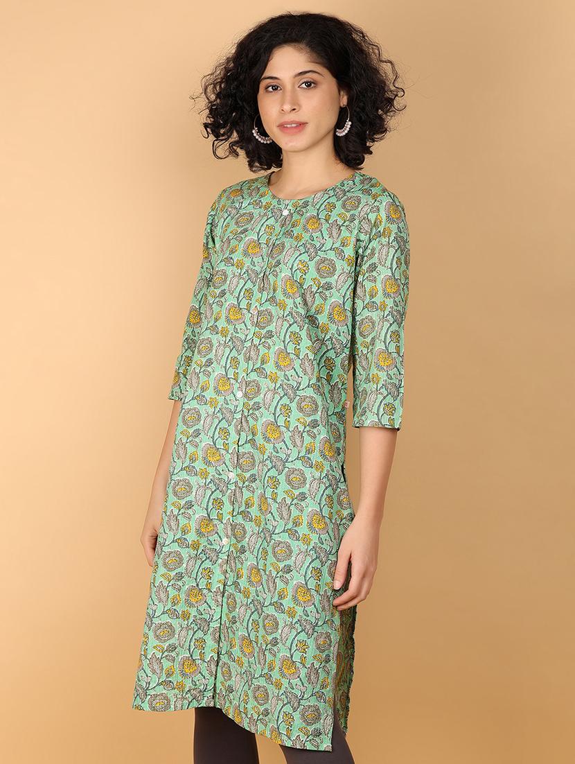 women three quarter sleeve straight kurta - 21158635 - Standard Image - 1