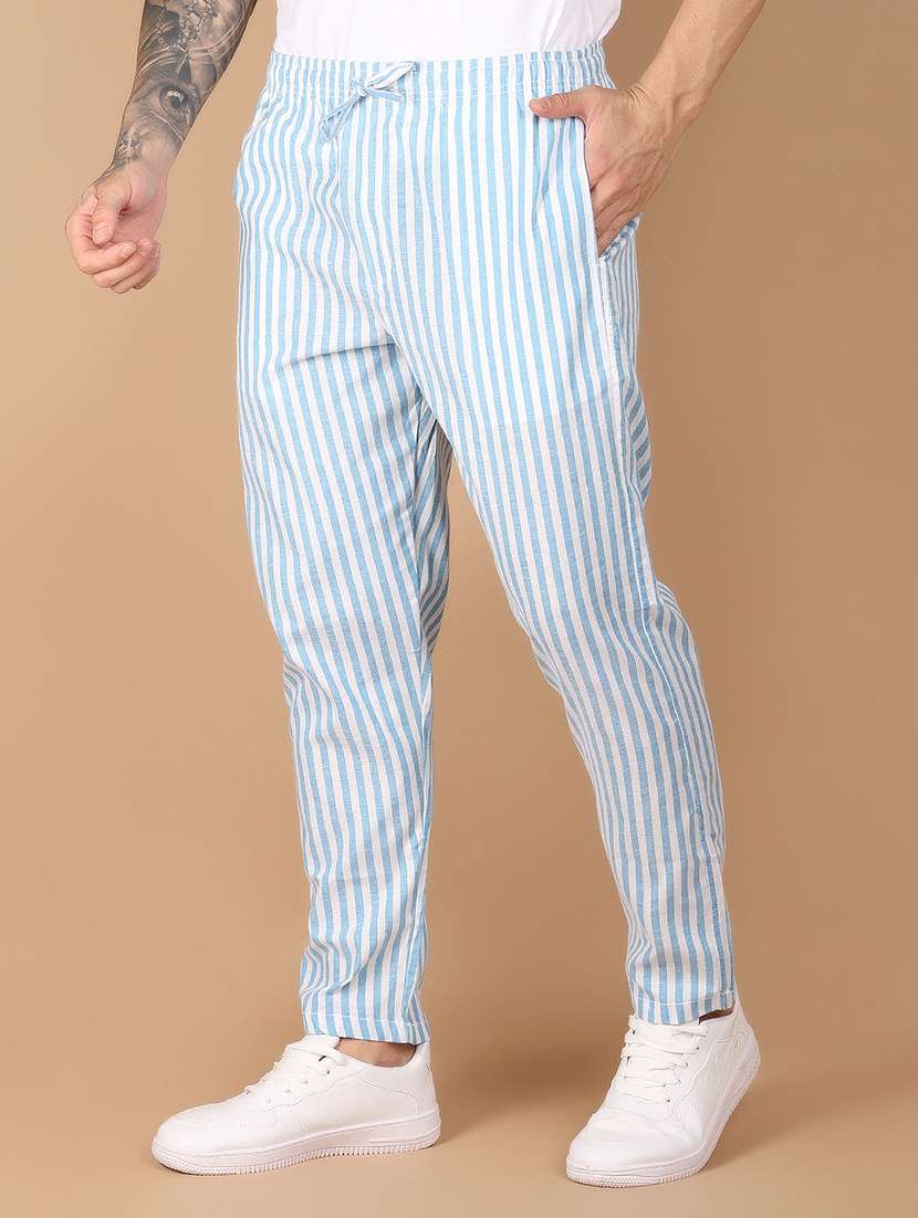 men mid rise striped flat front casual trouser - 21158967 -  Standard Image - 1