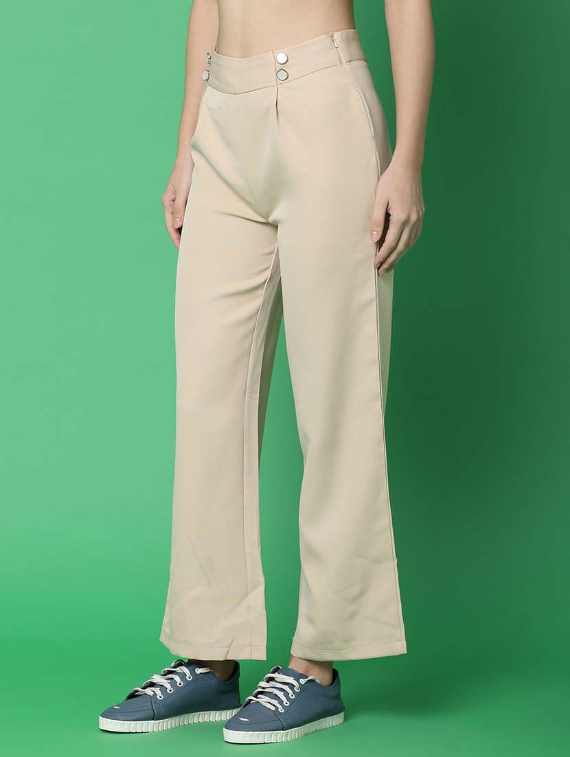 women beige polyester wide leg trouser - 21160184 -  Standard Image - 1