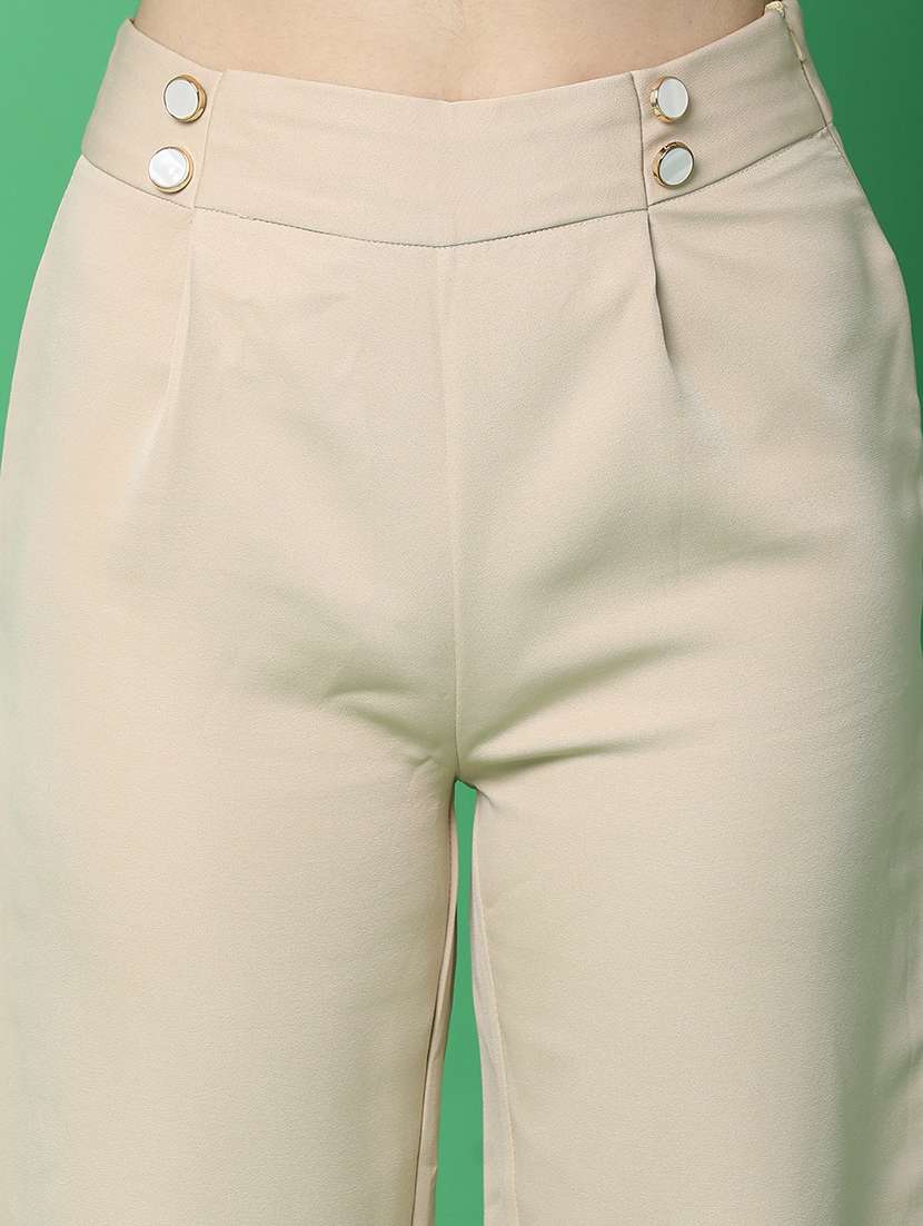 women beige polyester wide leg trouser - 21160184 -  Standard Image - 6