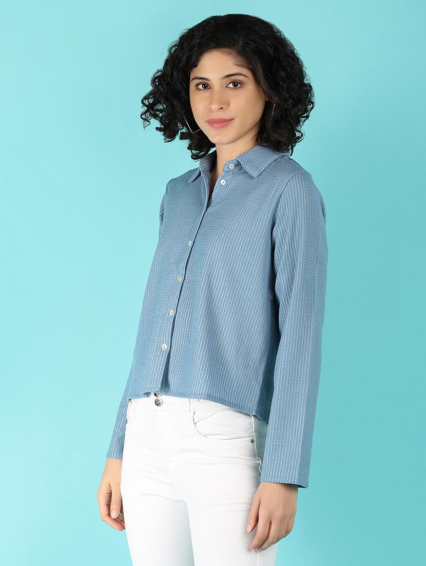 women blue polyester regular shirt - 21160719 - Standard Image - 1