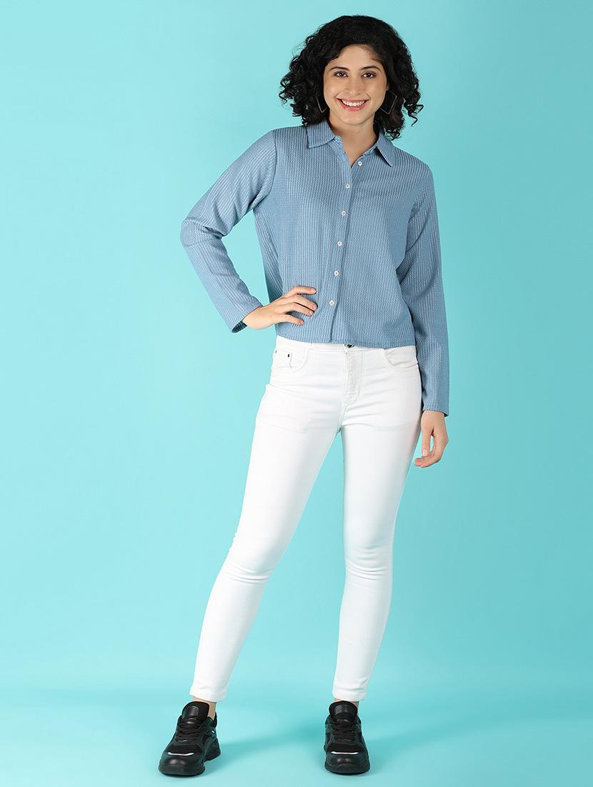 women blue polyester regular shirt - 21160719 - Standard Image - 4