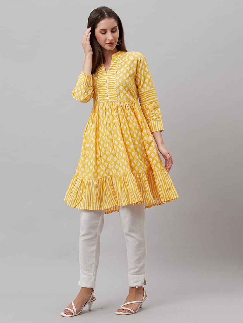 women three quarter sleeve tiered kurta - 21161180 - Standard Image - 1