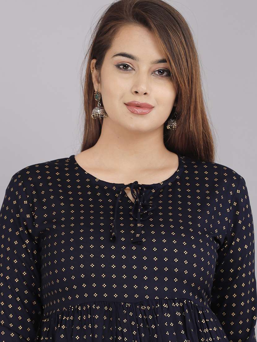 navy blue viscose straight kurti - 21161182 - Standard Image - 4