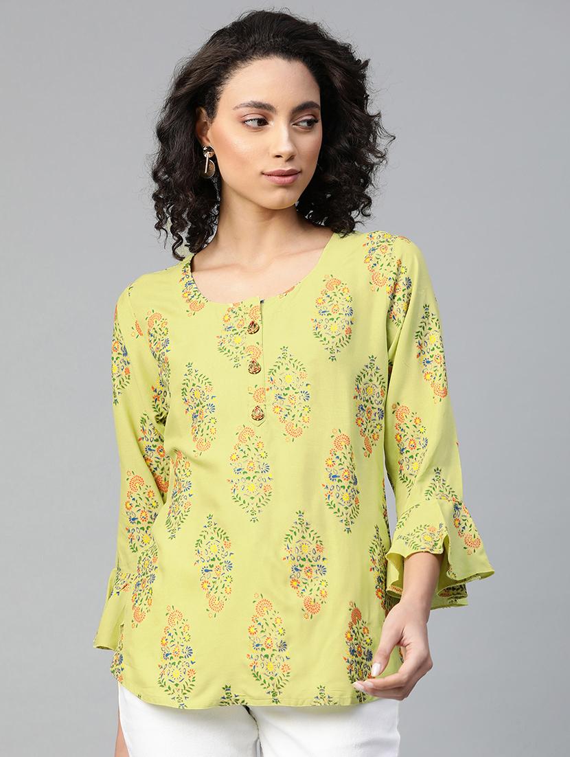 green viscose straight kurti - 21161209 - Zoom Image - 0