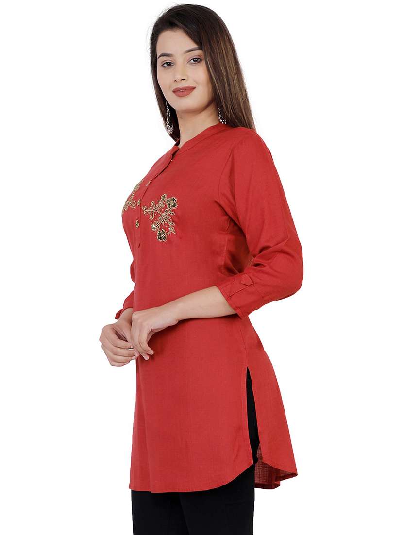 red embellished straight kurti - 21161251 -  Standard Image - 1