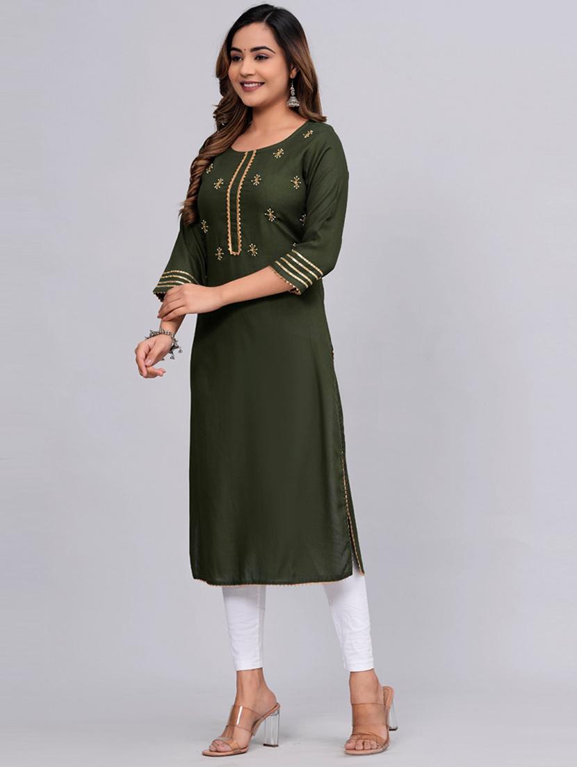 women three quarter sleeve straight kurta - 21161267 - Standard Image - 1