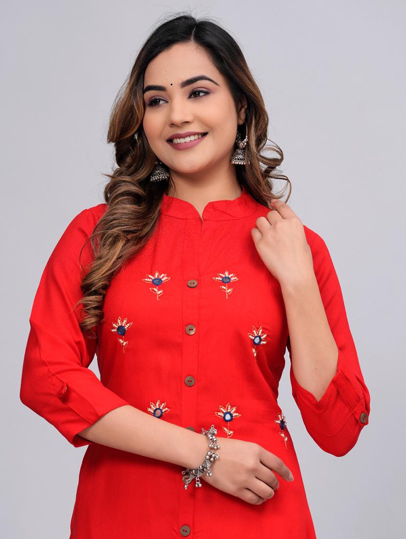 women three quarter sleeve a-line kurta - 21161269 - Standard Image - 1