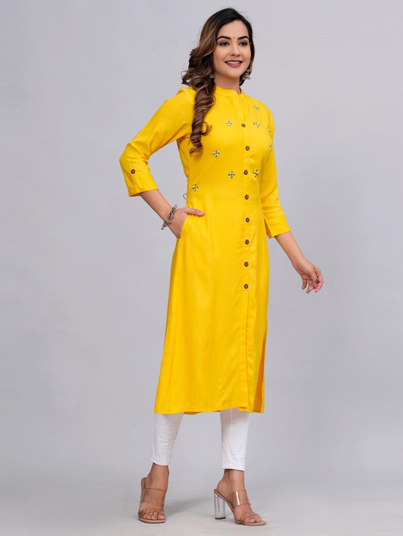 women three quarter sleeve a-line kurta - 21161272 - Standard Image - 1