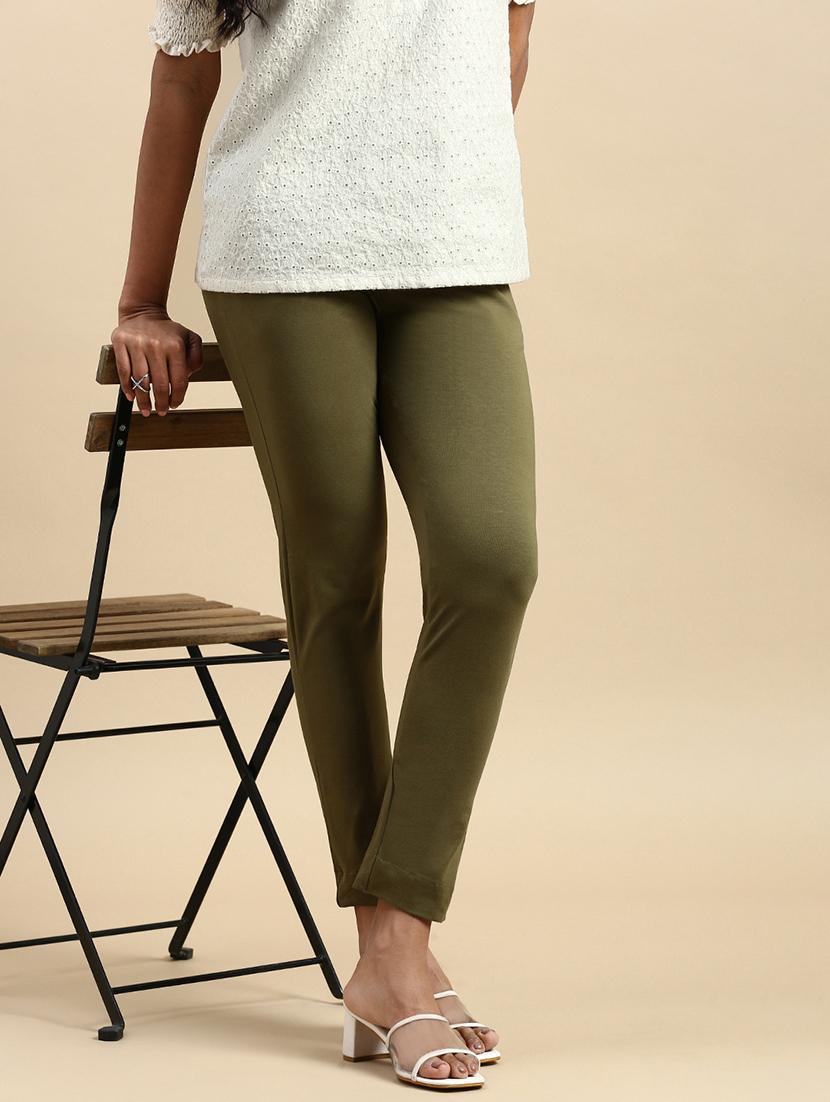 olive cotton flat front trouser - 21162014 - Standard Image - 4