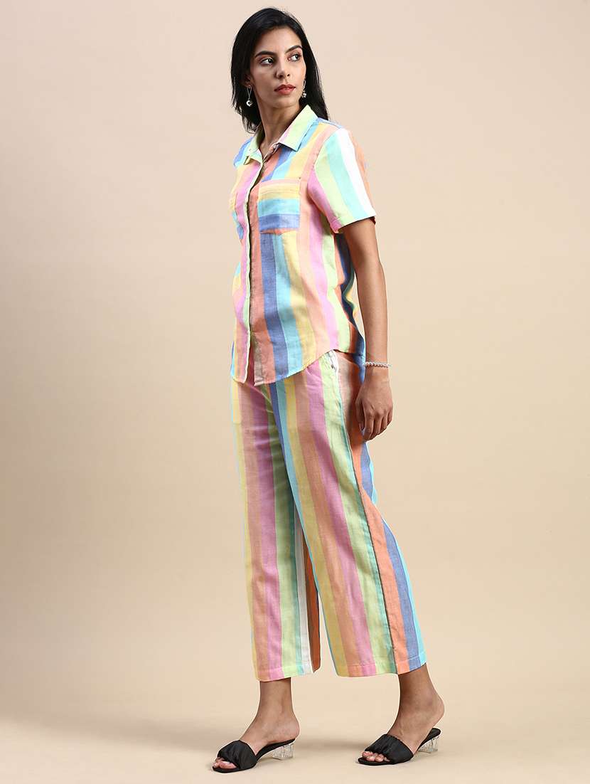 multi colored cotton wide leg trouser - 21162015 -  Standard Image - 1