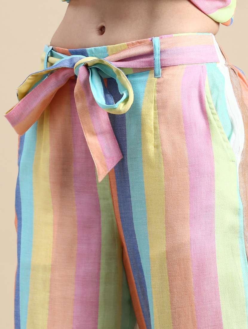 multi colored cotton wide leg trouser - 21162015 -  Standard Image - 4